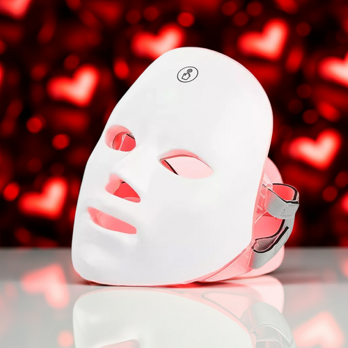LED face mask with remote control and skincare accessories