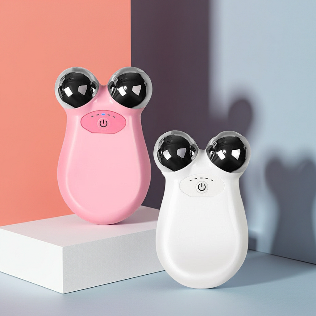 Two Sculpt & Lift Microcurrent Facial Devices for jawline contouring and face lifting in Pink and White